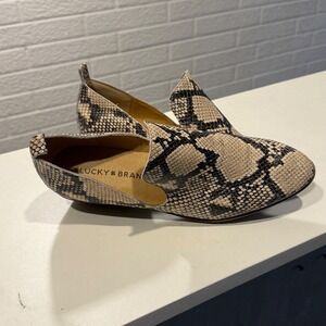 Lucky Brand Women's Macce Snake Print Leather Loafers Heels Slip On Size 6.5
